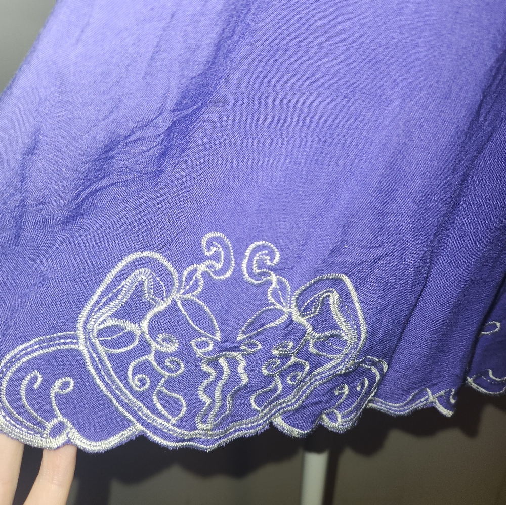 Bright Royal Purple Y2k Embroidered Boho Babydoll Tunic Top Medium M Forever 21 - Picture 4 of 7